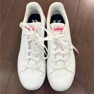 Adidas White Sneakers with Pink Highlights